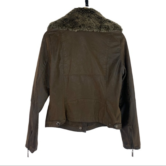 Jou Jou Faux Fur Vegan Quilted Leather Winter Jacket Brown Size Large Juniors - Picture 2 of 10